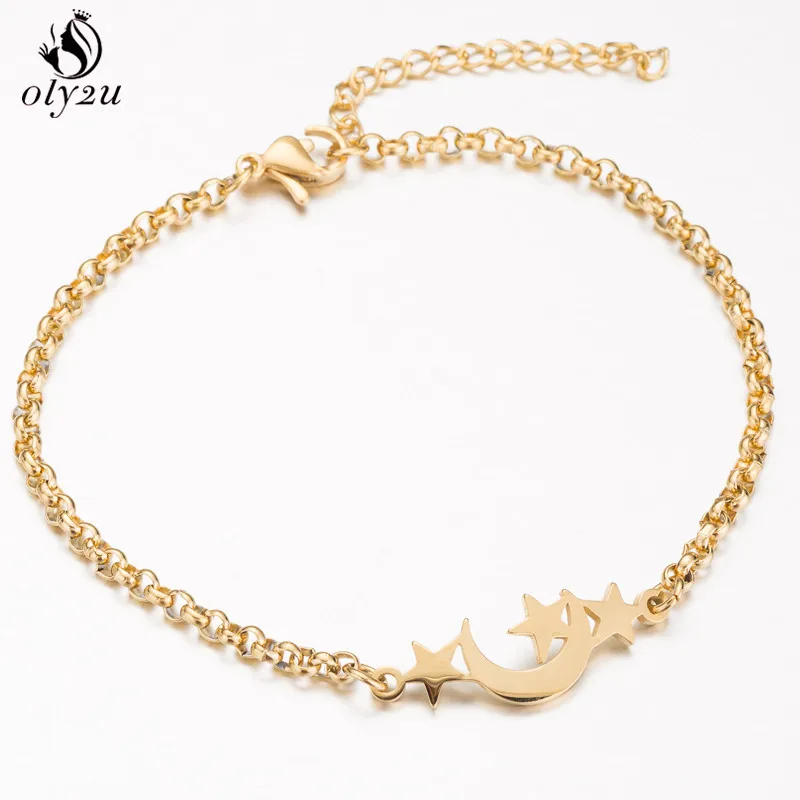 Oly2u браслет Lucky Star Moon для женщин серьги в виде планет цепочка из нержавеющей стали