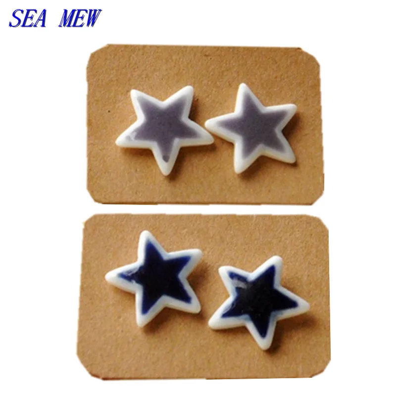 Модные серьги-гвоздики SEA MEW с милыми звездами здоровые керамические серьги из