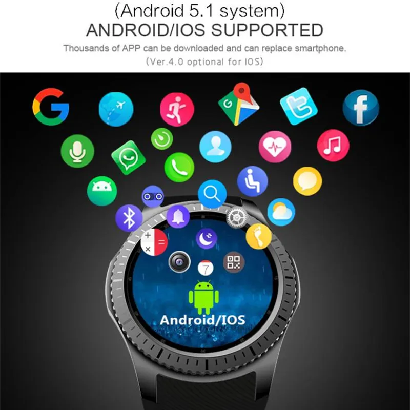 Новый Smartwatch GW11D 3g 512 М + 8G MTK6580 двухъядерный с GPS \ WI FI BT сердечного ритма Android 5 1 2.0MP
