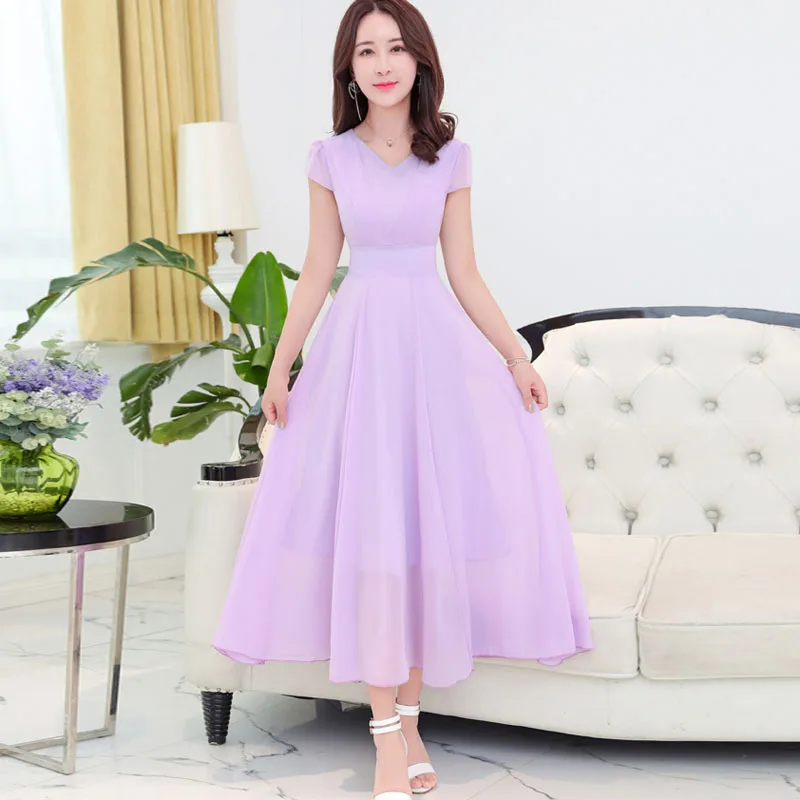 Женское шифоновое платье с V образным вырезом свободного покроя|Женские платья| |