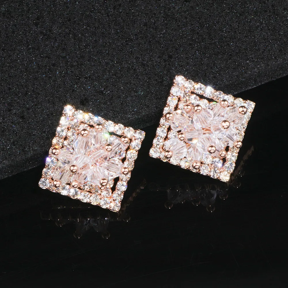 Серьги женские элегантные полые блестящие полностью кристаллические квадратные