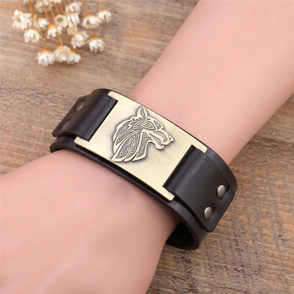 Давапара Викинг-волк голова античный бронзовый очаровательный мужской браслет