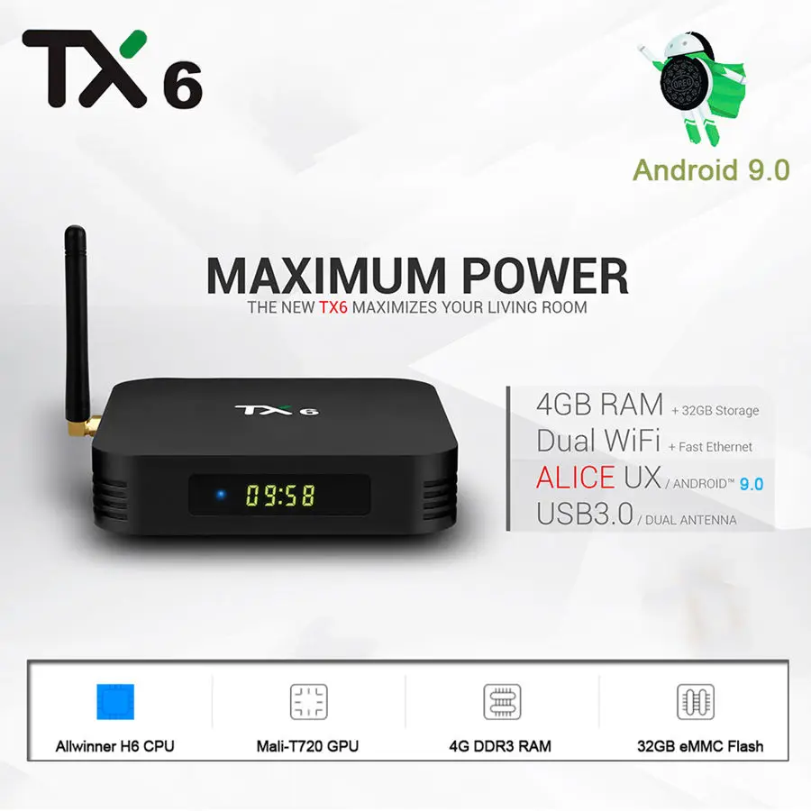 Smart box tv Android 9,0 tv Box 4k tv потоковое видео устройство TX6 4 Гб 64 Гб Allwinner H6 Ultra HD 2,4G/5G wifi BT5.0 Netflix телеприставка