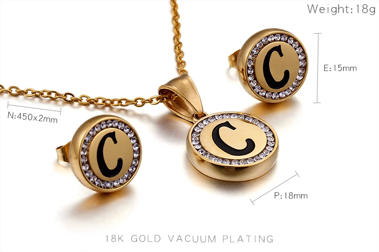 KALEN Bulgaria Gold 26 capitary Letter комплекты украшений для женщин из нержавеющей стали Начальная буква A-Z кулон комплект ожерелья и серьги
