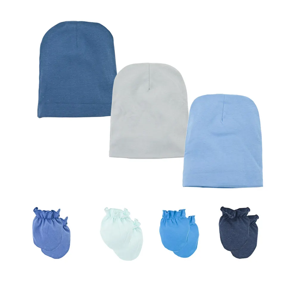 4Pairs Fashion Baby Anti Scratching Gloves Newborn Protection Face Cotton Scratch Mittens with 3hats 100% cotton | Детская одежда и