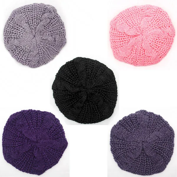 Модная женская Дамская берет плетеная мешковатая шапка вязаная крючком Теплая