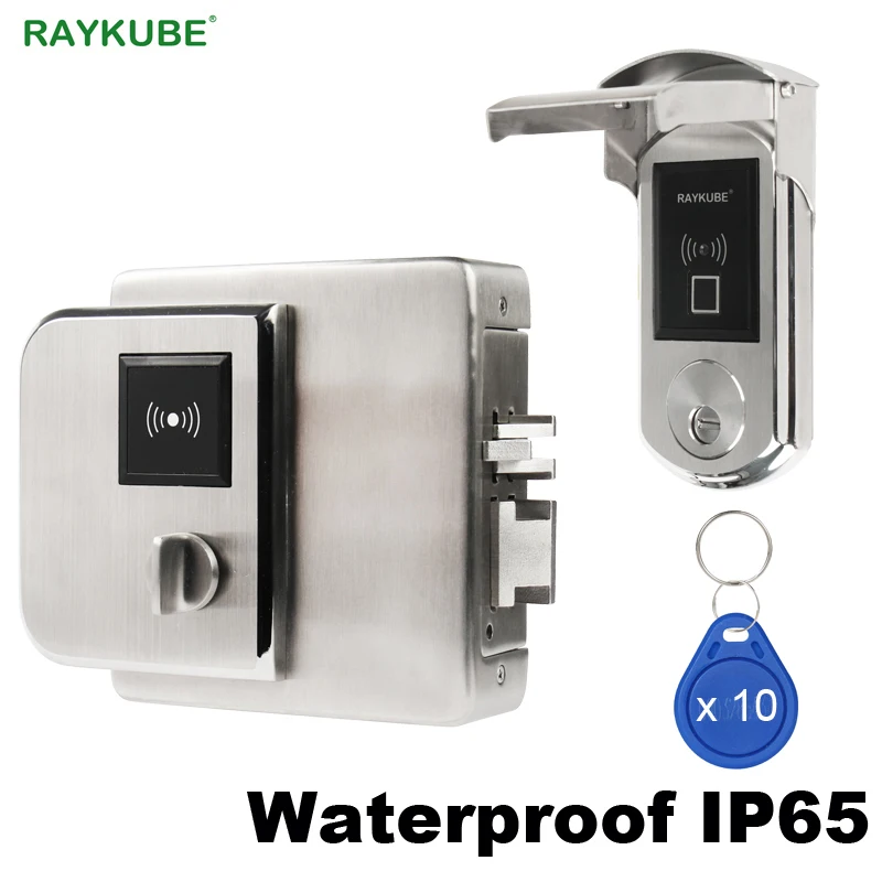 RAYKUBE مقاوم للماء إصبع قفل الباب الالكتروني مع قارئ بطاقات IC التحقق من بصمات الأصابع لبوابة خارجية IP65
