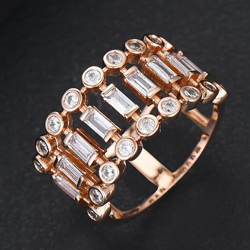 A Rose Gold GODKI Eternity Tennis Роскошные стекируемые шикарные кольца для женщин Свадебные с кубическим Цирконом обручальные дубайские Свадебные массивные кольца на палец - Цвет основного камня: A Rose Gold