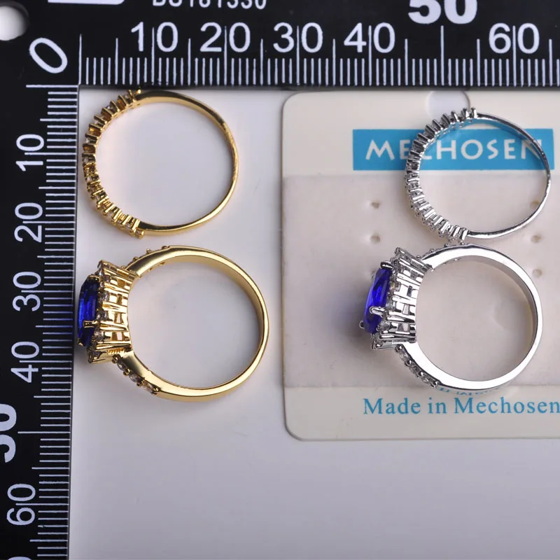 Blucome Синий Горный Хрусталь CZ Циркон Медных Колец Для Женщин Две Двуспальные Aros