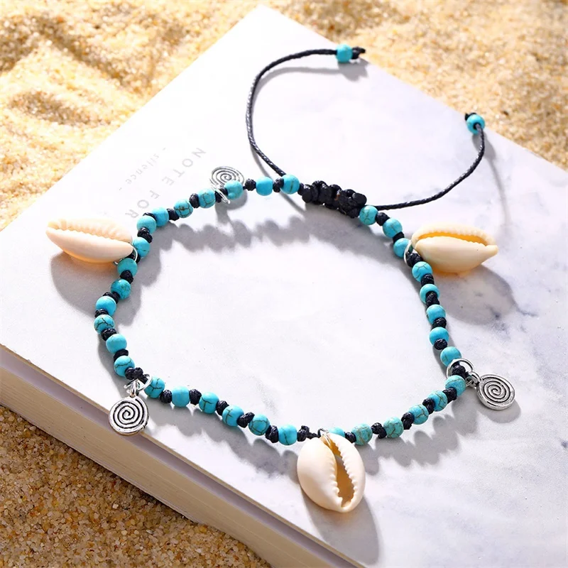 Браслеты на ногу FNIO для женщин анклеты спираль в богемном стиле с каменными