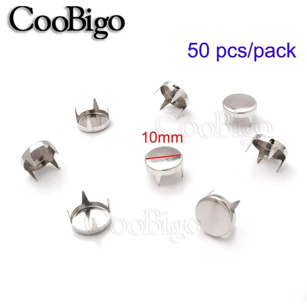 50pcs 10mm Silver 50 шт. 3 мм-10 мм круглый плоский 4 коготь шпильки бисера заклепки для одежды кепки обувь сумка Одежда кожа ручной работы аксессуары для шитья - Цвет: 50pcs 10mm Silver