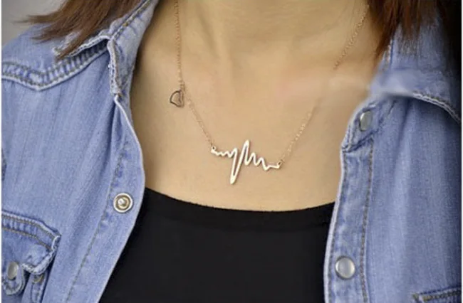 Nova moda jóias imitação 18K Colar Maxi colar banhado a ouro ECG coração clavícula Choker Pendant|heart necklace|pendant necklacevintage