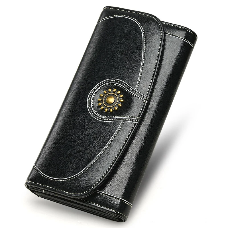 

Genuine Leather Women Wallets 2019 Fashion Retro Long Women Clutch Wallets Ms. Clutch Purses~Large-Multi-Function Phone Bag