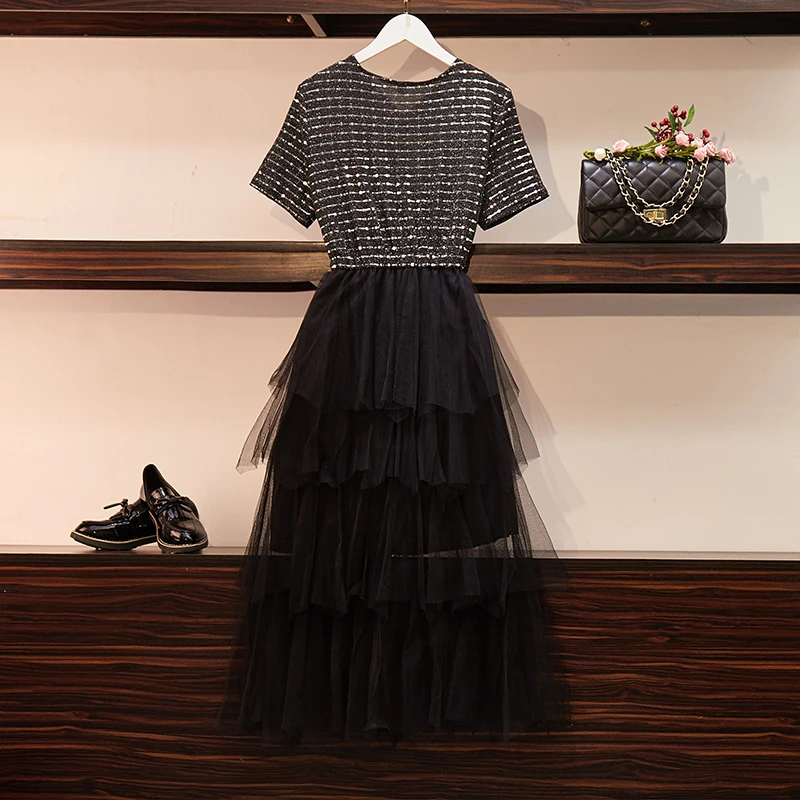 Женское многослойное платье с короткими рукавами вечерние платья в Корейском