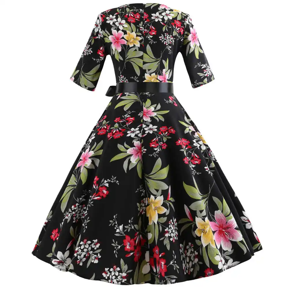 MIXINNI 50 s 60 с цветочным принтом осень Винтаж платье тонкая талия vestidos mujer 2018 Для