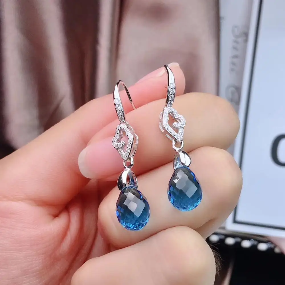 new style clear blue topaz gemstone dangling earrings for beauty jewelry