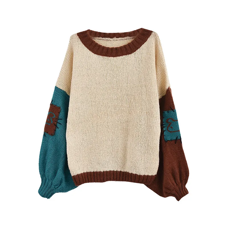 Оригинальный дизайн Осенние Пуловеры с рукавами в форме фонаря стиле девушки