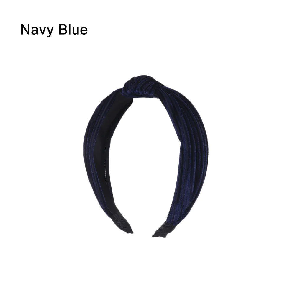 Navy Blue Модный бархатный обруч для волос для женщин и девочек богемный головной убор с узлом широкая лента для волос мягкая завязанная лента для волос аксессуары для волос - Цвет: Navy Blue