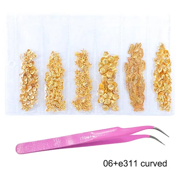 06 e311 curved 1 упаковка Смешанные 3D DIY Полые Металлические рамки украшения для дизайна ногтей золотые заклепки аксессуары для маникюра DIY Shell слайдер Шпильки для ногтей CH698-1 - Цвет: 06 e311 curved