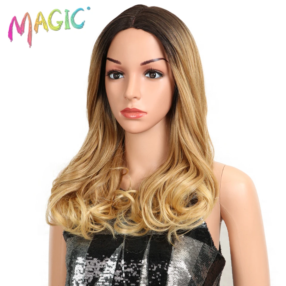 Смешанный Золотой синтетический кружевной передний парик Свободные Волнистые