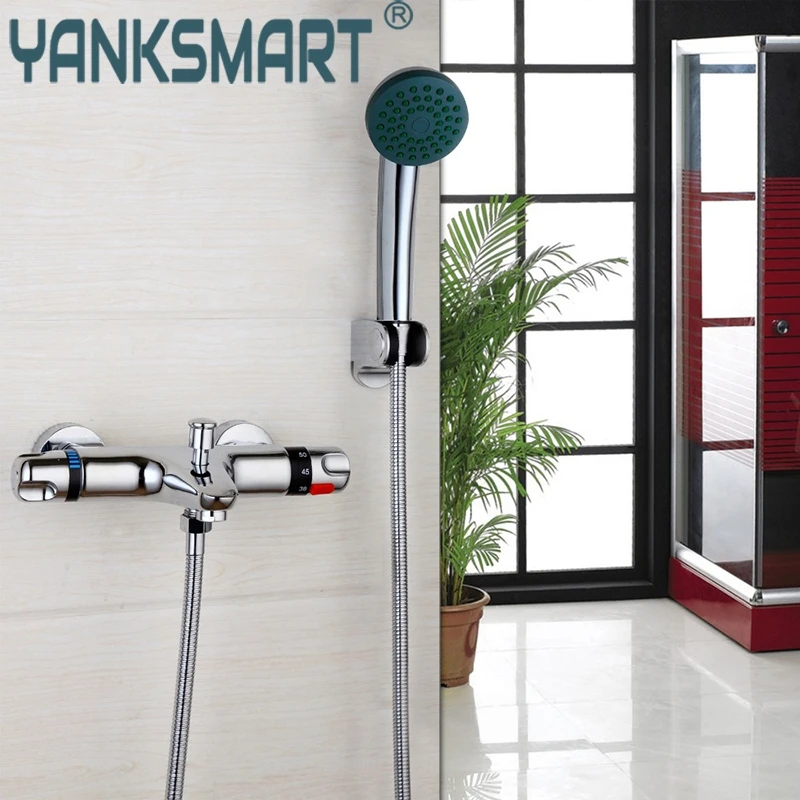 

Contemporary Wall Mounted Thermostatic Faucets Polished Chrome Mixer Tap Shower Set 53932-42 Rain Bathtub Faucets Shower Set