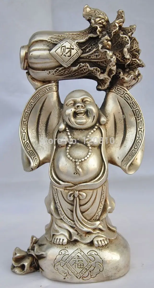 

AAA Chinese hand-carved Tibetan silver Maitreya Buddha the cabbage Statue