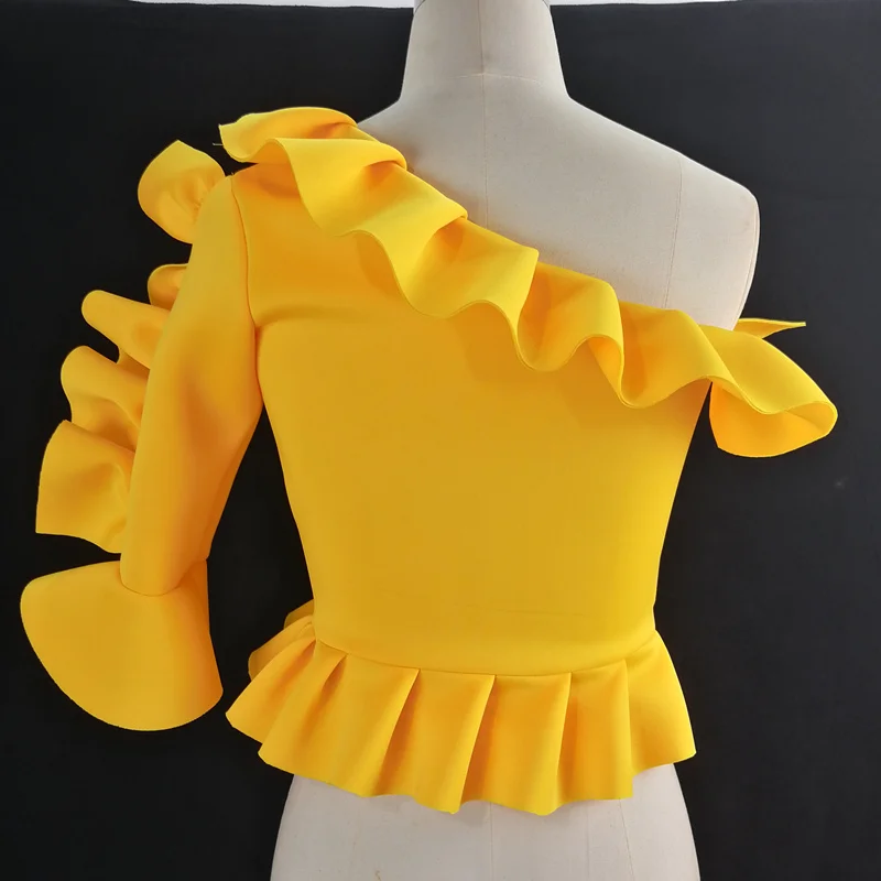 Женская блузка топы рубашки на одно плечо сексуальный Пеплум с оборками тонкие