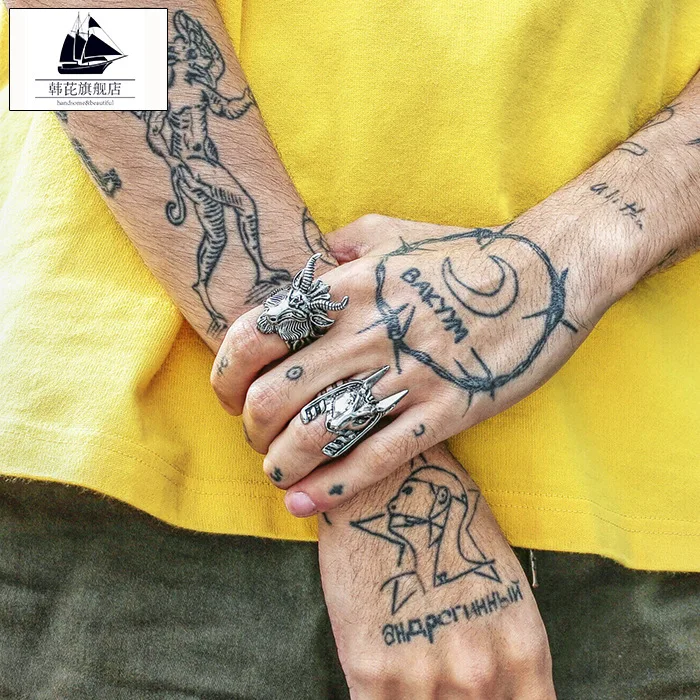 Панк мужское кольцо из сплава Baphomet с пентаграммой рога головой козы оккультные