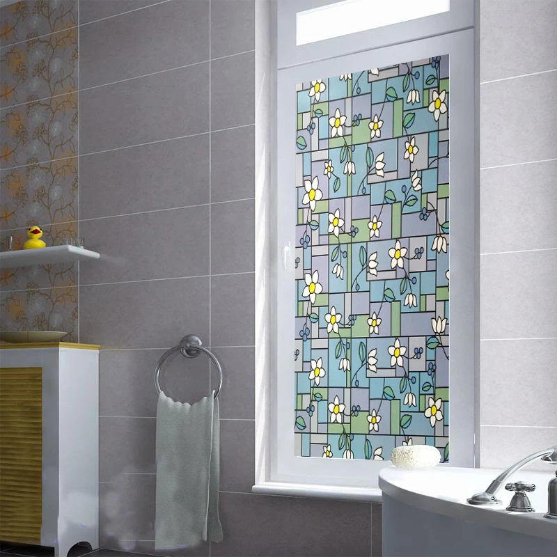 

90x500cm Blue Small Flower Translucent Glass Door Stickers Study Room Kitchen Window Decals Uv Paster Electrostatic Sticker