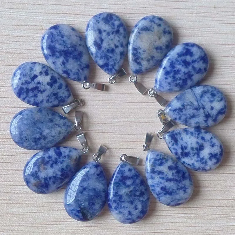 natural sodalite 50 шт./лот,, модные подвески из натурального камня в форме капли воды, подвески для ожерелья - Окраска металла: natural sodalite