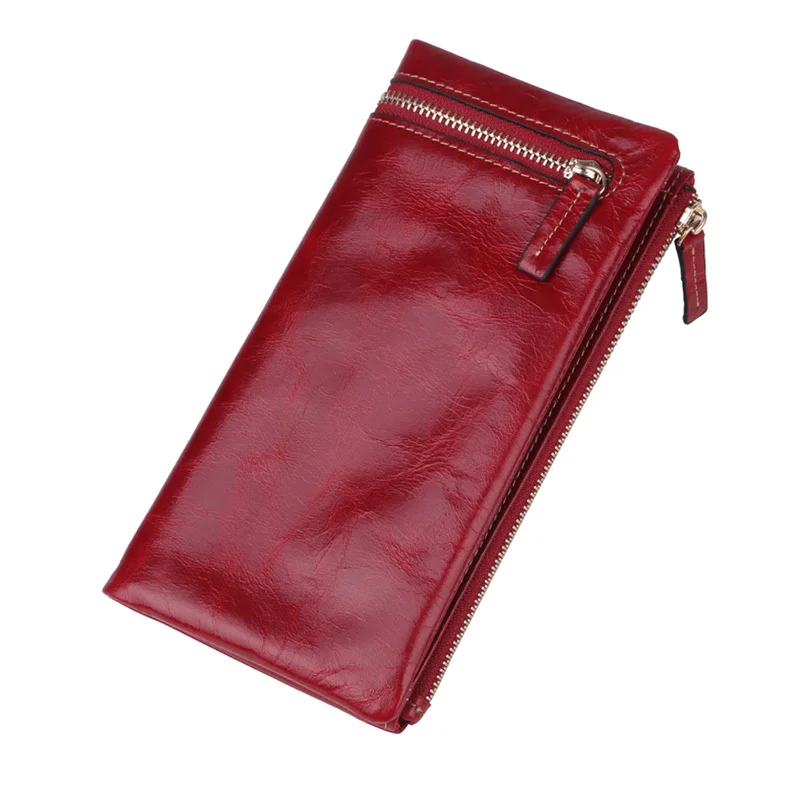 Long Red Женские и мужские кошельки из натуральной воловьей кожи, маленькие, короткие, тонкие, 2 сложенные, на молнии, кошелек, сумка, YW-DM3053 - Цвет: Long Red
