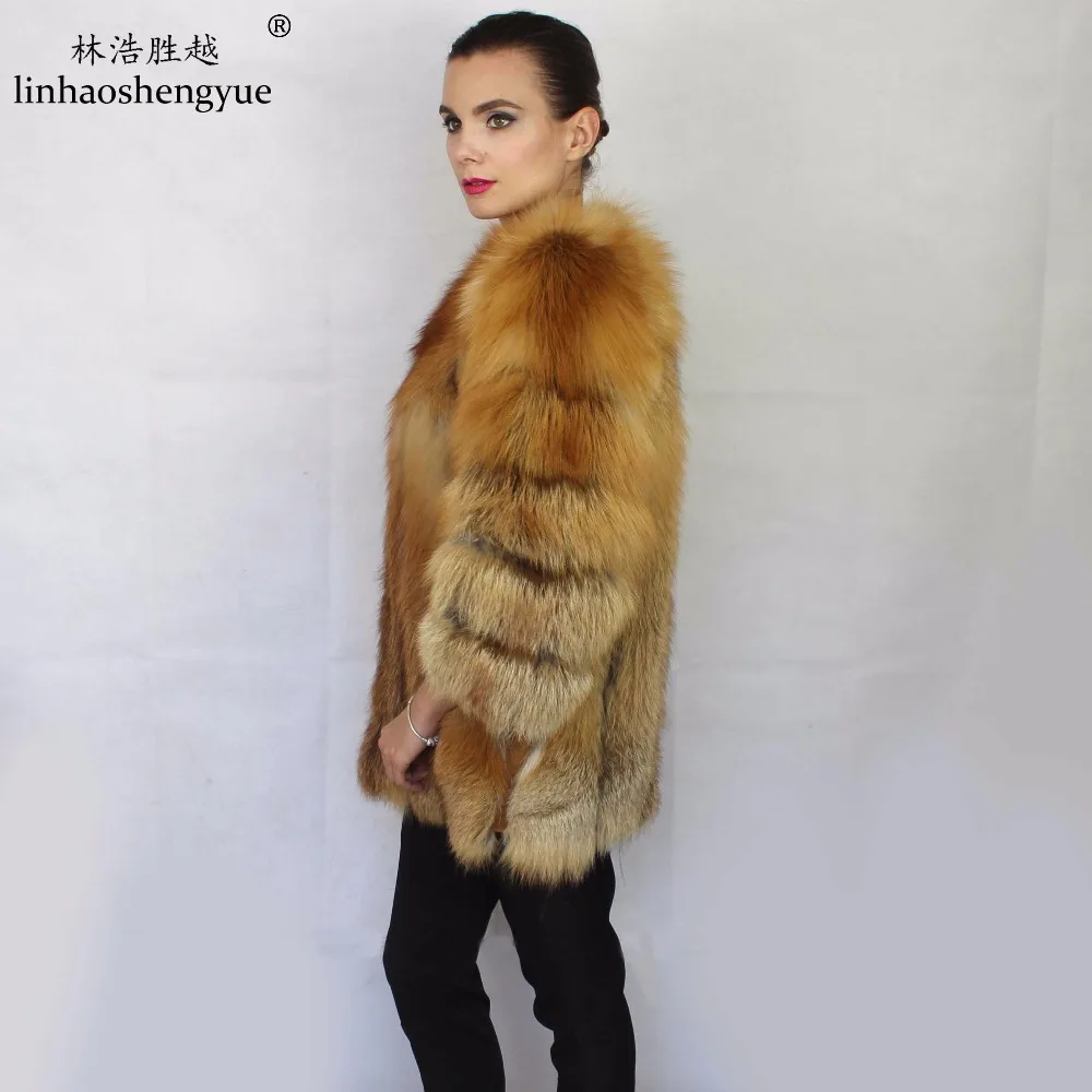 Linhaoshengyue Fashion Winter Warm Real Fur Red Fox Women Coat Freeshipping | Женская одежда