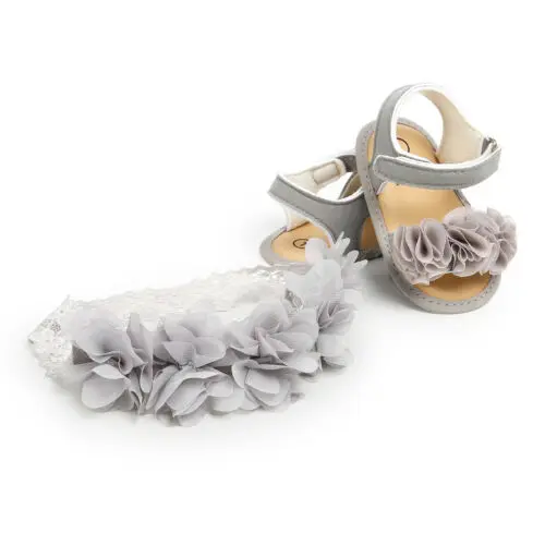 Newborn Kid Baby Girl Flower Sandals Casual Crib Shoes First Prewalker+Headband 2Pcs Summer Toddler Clogs |