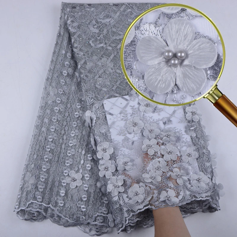 Африканская кружевная ткань 2019 Высококачественная с 3D цветами французская