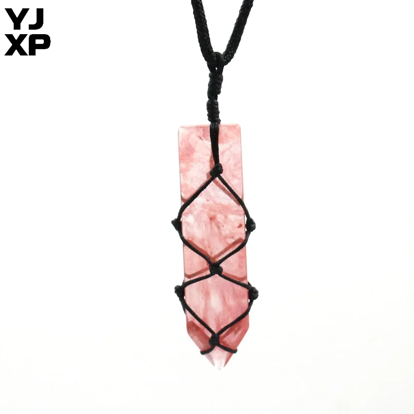 Cherry Quartzs YJXP черный пеньковый обернутый меч в форме подвески натуральный кристалл кварцовый камень Бохо макраме талисманы тревога рельеф ювелирные изделия - Окраска металла: Cherry Quartzs