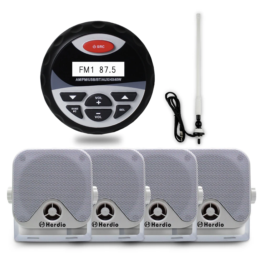

Marine Waterproof Boat Box Speaker Outdoor ATV UTV Speakers + Marine Waterproof Bluetooth Stereo Radio FM AM Audio + Antenna