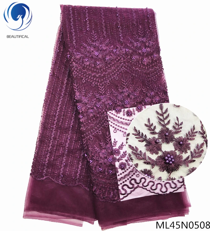 ML45N0508 BEAUTIFICAL французская красная кружевная ткань африканская вышивка кружевная ткань вышитая бисером кружевная ткань 5 ярдов/партия дешевая онлайн ML45N05 - Цвет: ML45N0508