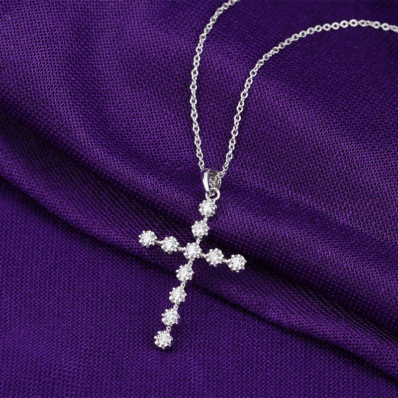 Классический Cross Diamond Кулон Цепочки и ожерелья ювелирные изделия 14 К 585 белого