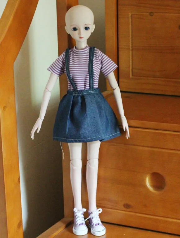 Short purple Полосатое платье на бретелях для куклы 60 см, Модная Джинсовая юбка, Одежда для куклы, длинная одежда принцессы с короткими рукавами, 1/3 аксессуары для кукол - Цвет: Short purple