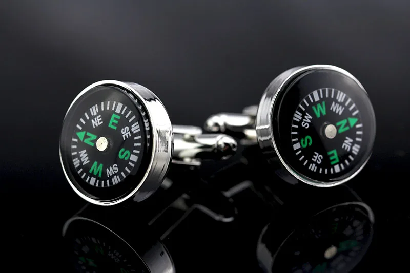 Запонки мужские круглые с компасом из металла | Украшения и аксессуары
