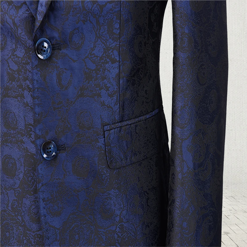 Новинка 2017 дизайнерский темно синий мужской костюм с цветочным рисунком модный
