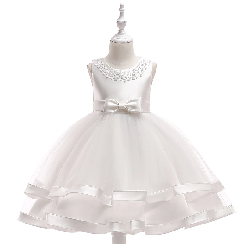 Retail Children Girl Summer Dresses With Bow Kids beaded Wedding Dress For Birthday 6 Colors Clothes L5017 | Детская одежда и