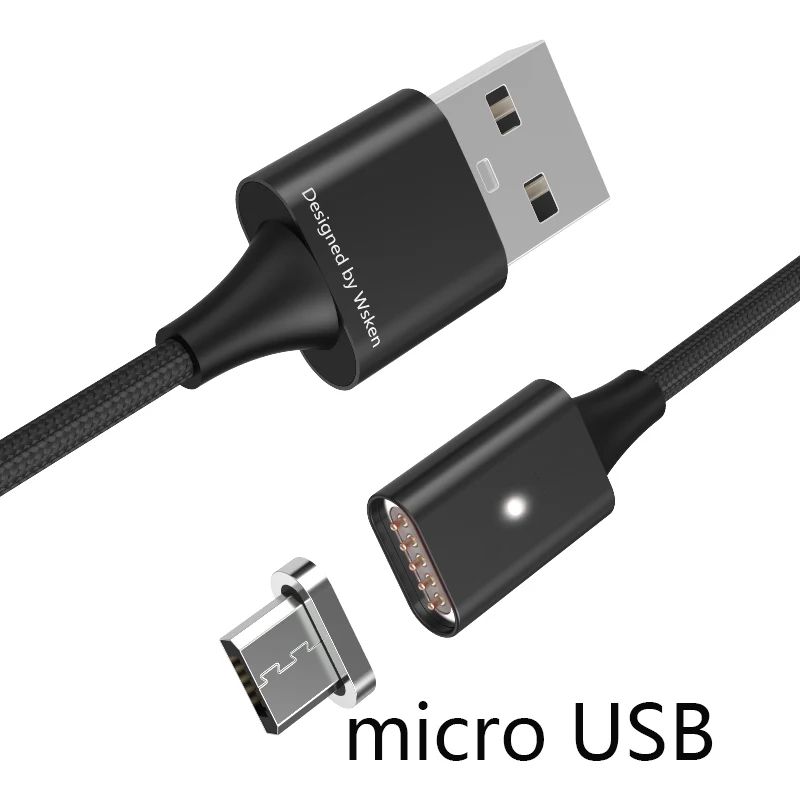 Micro USB Black WSKEN Lite1 микро USB кабель Быстрая зарядка Магнитный кабель USB Магнитная Зарядка для iPhone зарядный кабель 1 м - Цвет: Micro USB Black