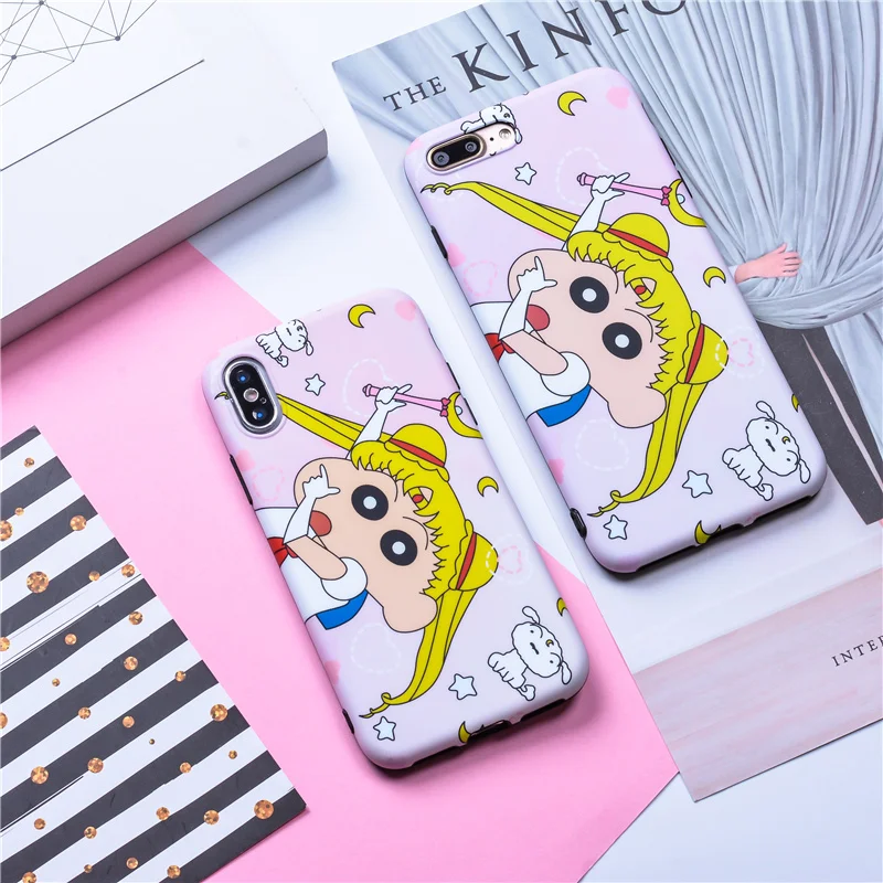 Сейлор Мун узор Забавный карандаш Shinchan IMD Телефон чехол для iPhone 6 S 8 7 Plus XR X мягкий