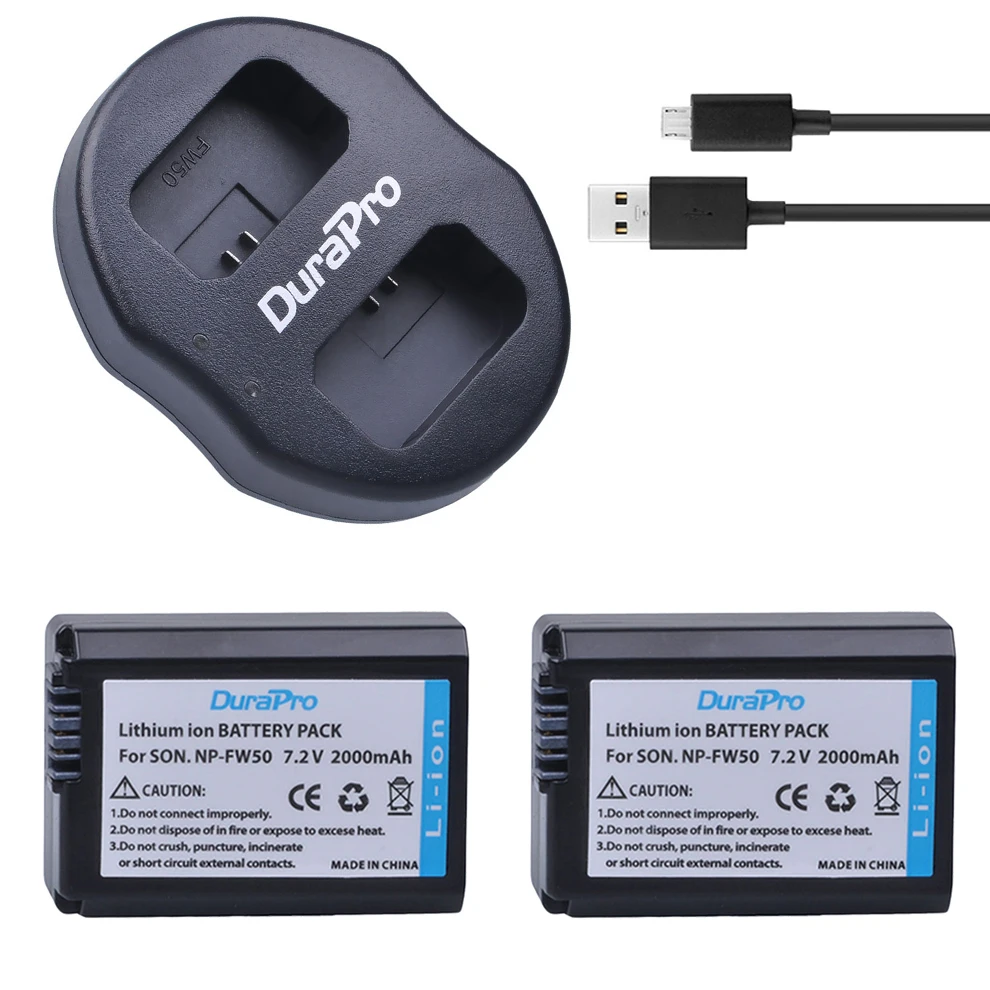 

2Pcs NP-FW50 NP FW50 Camera Battery + Dual USB Charger for SONY A5000 A5100 A7R A6000 5T 5C 3N A7 NEX6 NEX7 NEX5TL NEX5R NEX5N
