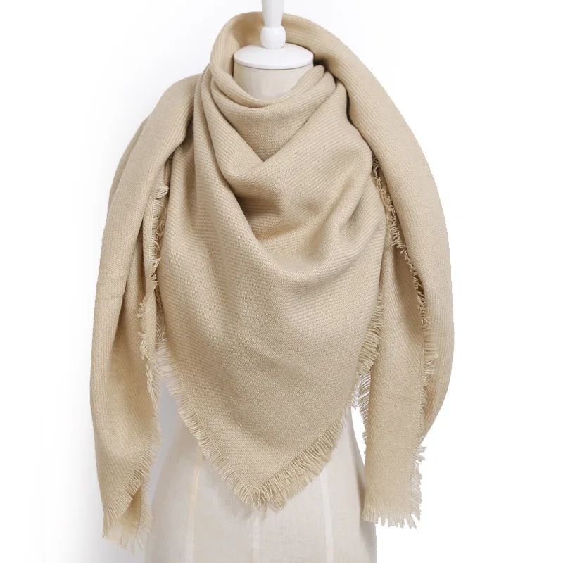 khaki square scarf Роскошный брендовый зимний кашемировый шарф для женщин,, квадратный акриловый большой шарф, обертывания, шерстяные шали шарфы, теплый хиджаб с украшениями - Цвет: khaki square scarf