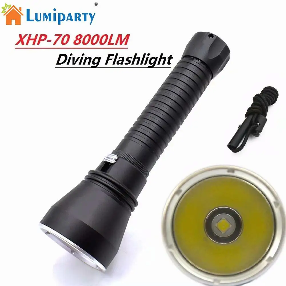 LumiParty 8000LM Супер яркая вспышка для дайвинга XHP70 светодиодный Водонепроницаемая