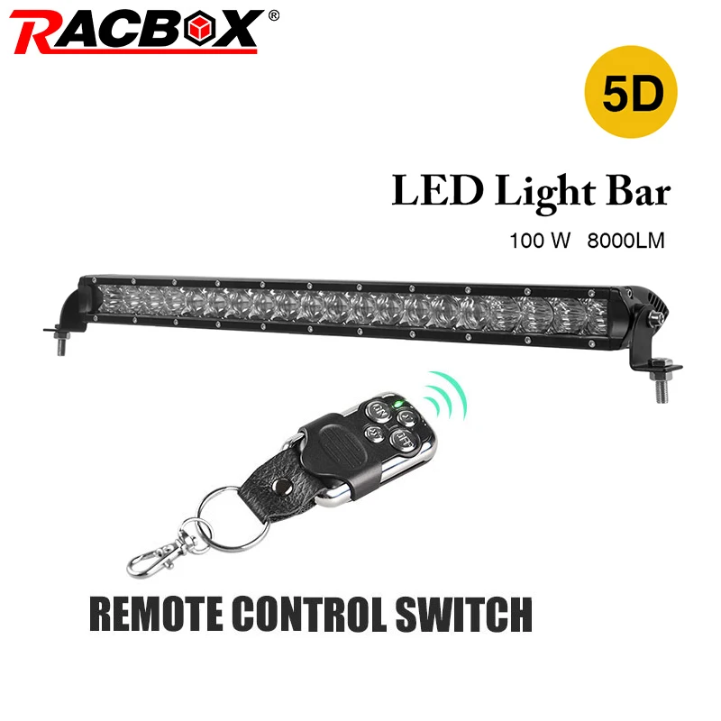 RACBOX 22 дюйма 100 Вт 5D LED рабочий свет бар один ряд со светодиодными ЧИПАМИ