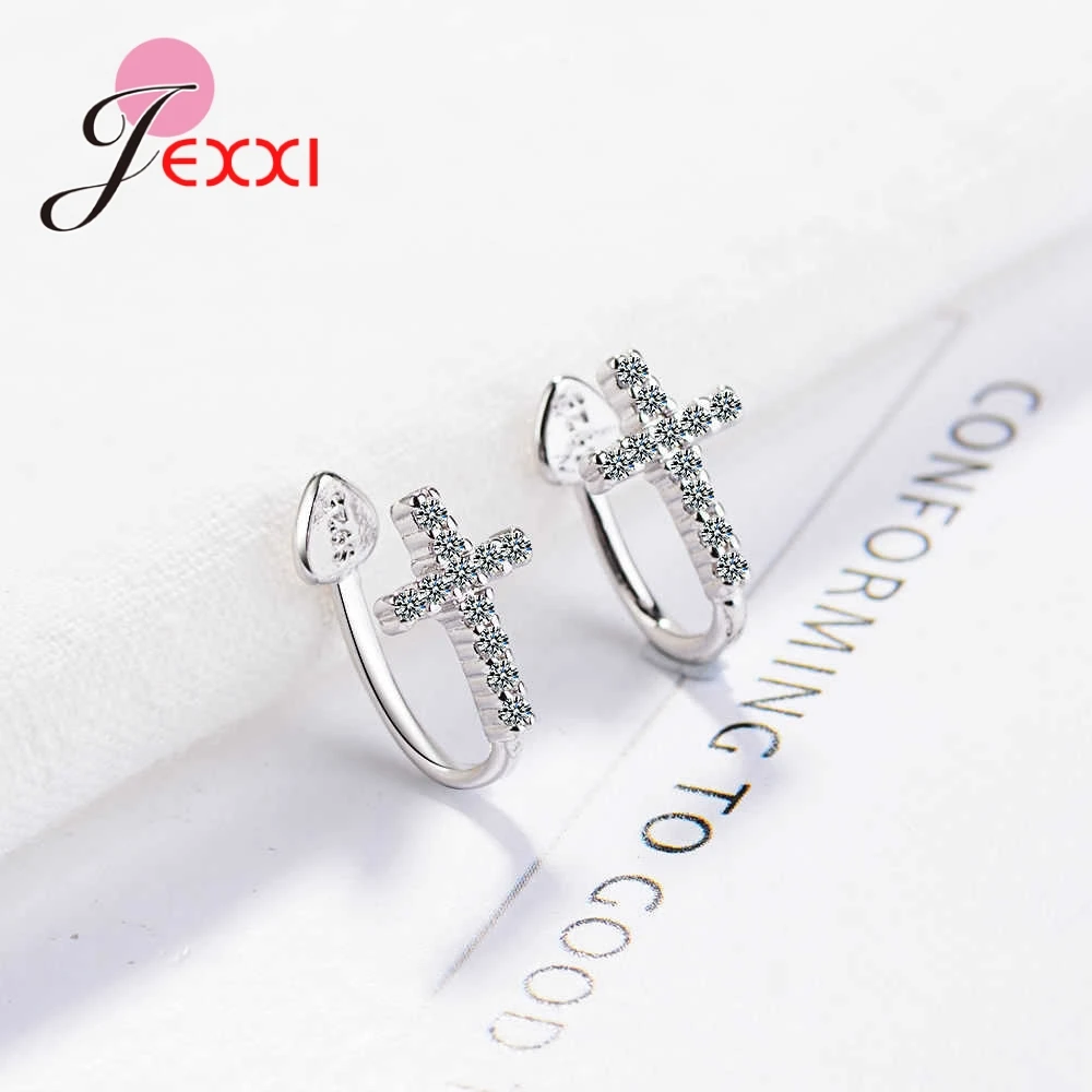 

Hot Cross Style Australian Crstal Clip Earrings Without Piercing 925 Sterling Silver Ear Cuff No Hole For Women Clip Earrings