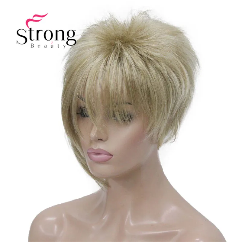StrongBeauty Асимметричные боковые пряди блондинка короткие прямые синтетические волосы парик выбор цвета